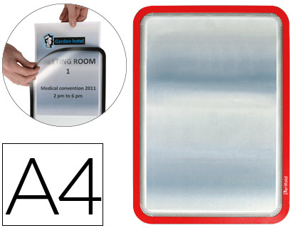 TARIFOLD - Pack DE 2 MARCOS IMANTADOS DORSO ADHESIVO REPOSICIONABLE PVC FORMATO A4 COLOR ROJO (Ref.194953)