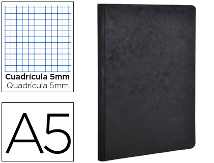 CLAIREFONTAINE - Cuaderno Age bag 96h A5 Cuadricula 5x5 Negro (Ref.795421C)