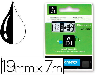 DYMO - Etiquetas D1 Poliester opaco 19mm 7m Negro/Transparente Con adhesivo permanente (Ref.S0720820)