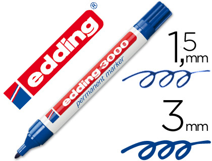 EDDING - Marcador permanente 3000 Trazo 1.5-3mm Punta conica Azul Secado rapido (Ref.3000-03)