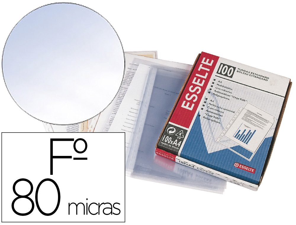 ESSELTE - FUNDA MULTITALADRO PVC 80µ LISO Fº 16 TAL.RFZO. PAQUETE de 100 (Ref.2530)