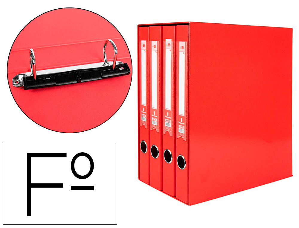 LIDERPAPEL - MODULO 4 ARCHIVADORES FOLIO 2 ANILLAS MIXTAS 25MM ROJO (Ref.MD43)