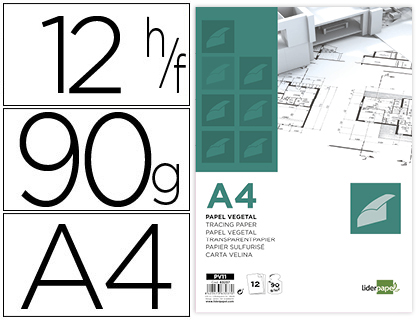 LIDERPAPEL - PAPEL DIBUJO A4 210X297MM 90G/M2 VEGETAL SOBRE DE 12 HOJAS (Ref.PV11)