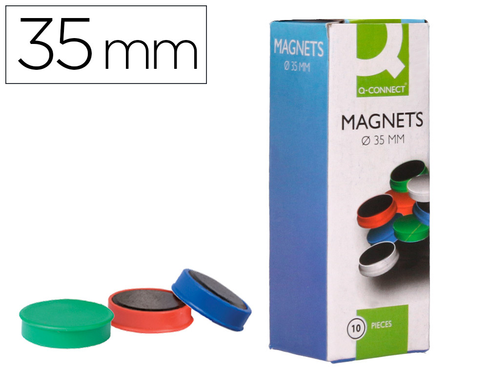 Q-CONNECT - IMANES PARA SUJECION IDEAL PARA PIZARRAS MAGNETICAS35 MM COLORES SURTIDOS -CAJA DE 10 IMANES (Ref.KF02649)