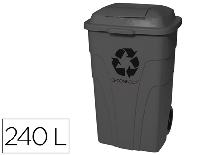 Q-CONNECT - Papelera contenedor plastico con tapadera 240l color gris 1040x610x610 mm con ruedas (Ref. KF11291)
