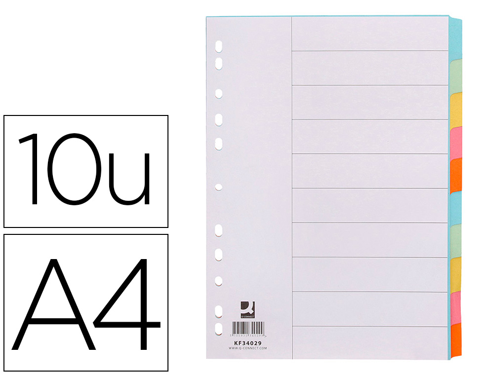 Q-CONNECT - SEPARADOR CARTULINA JUEGO DE 10 SEPARADORES DIN A4-MULTITALADRO (Ref.KF34029)