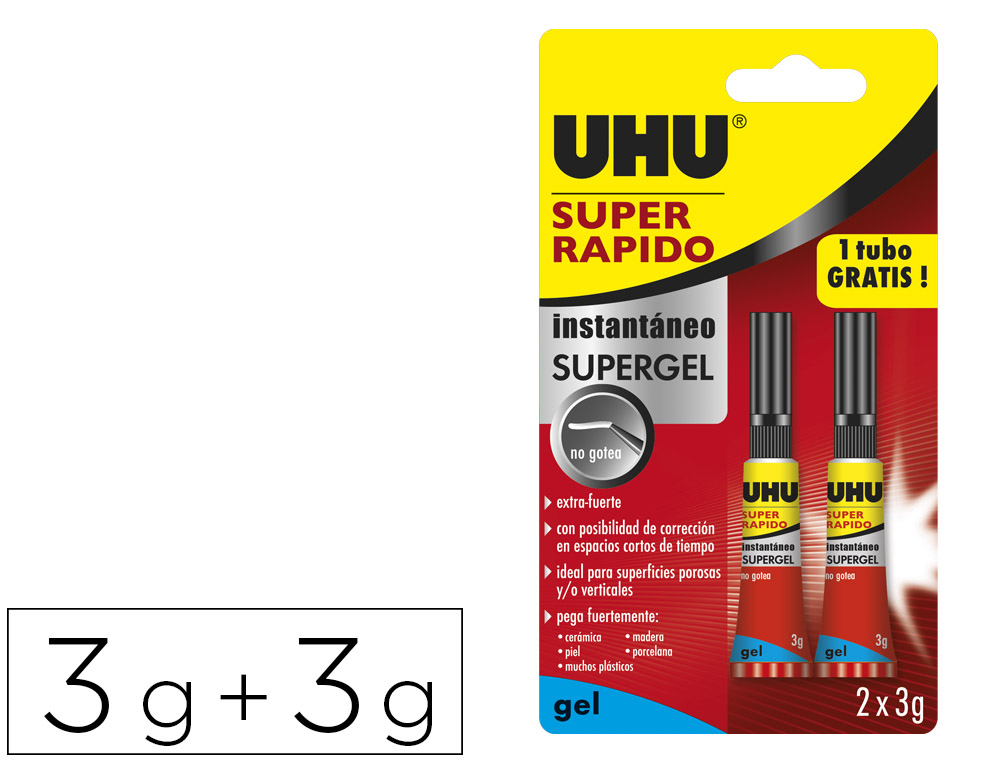 UHU - Pegamento instantaneo gel 3 gr + 3 gr gratis (Ref. 36552)