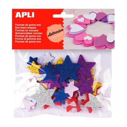 APLI - Bolsa de 50 formas EVA adhesivas de estrellas en purpurina (Ref.13485)