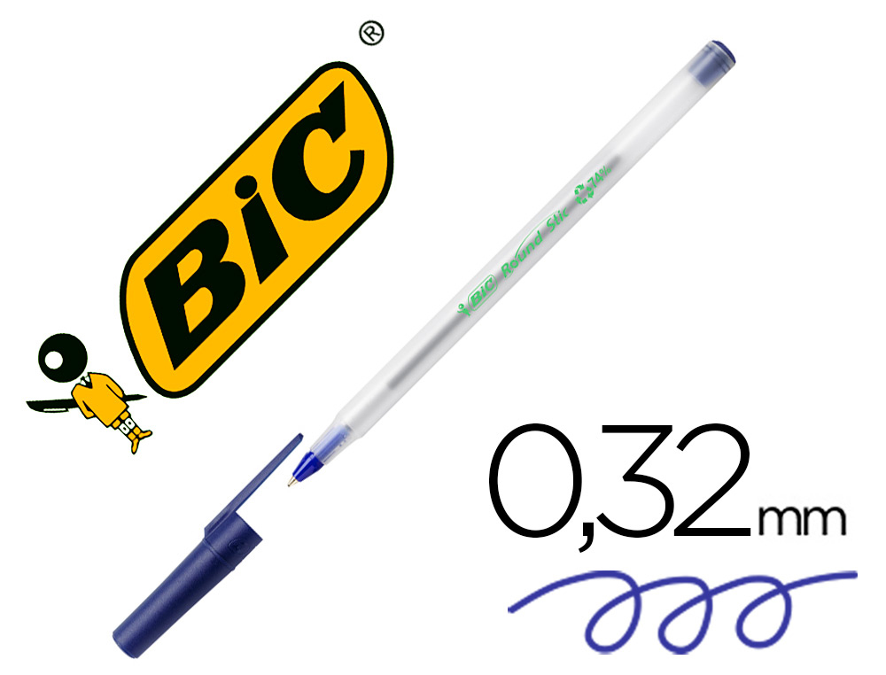 BIC - Boligrafo Round Stic Azul Trazo 0.4 mm Tinta aceite 893240 (Ref.880686)