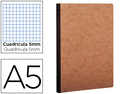 CLAIREFONTAINE - Cuaderno Age Bag 96h A5 Cuadricula 5x5 Negro y havana (Ref.79542C)