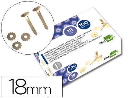 LIDERPAPEL - ENCUADERNADORES 18 MM CON ARANDELA -LATONADOS -CAJA DE 100 (Ref.FS03)