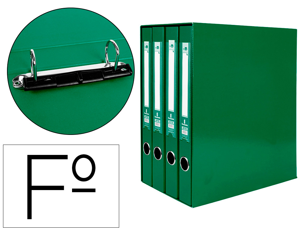 LIDERPAPEL - MODULO 4 ARCHIVADORES FOLIO 2 ANILLAS MIXTAS 25MM VERDE (Ref.MD44)