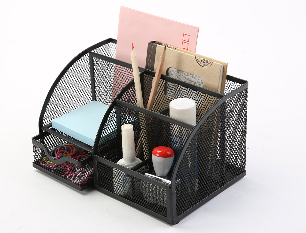 Q-CONNECT - Organizador sobremesa kf17295 metalico curvo rejilla negra con 5 departamentos 220x140x130 mm (Ref. KF17295)