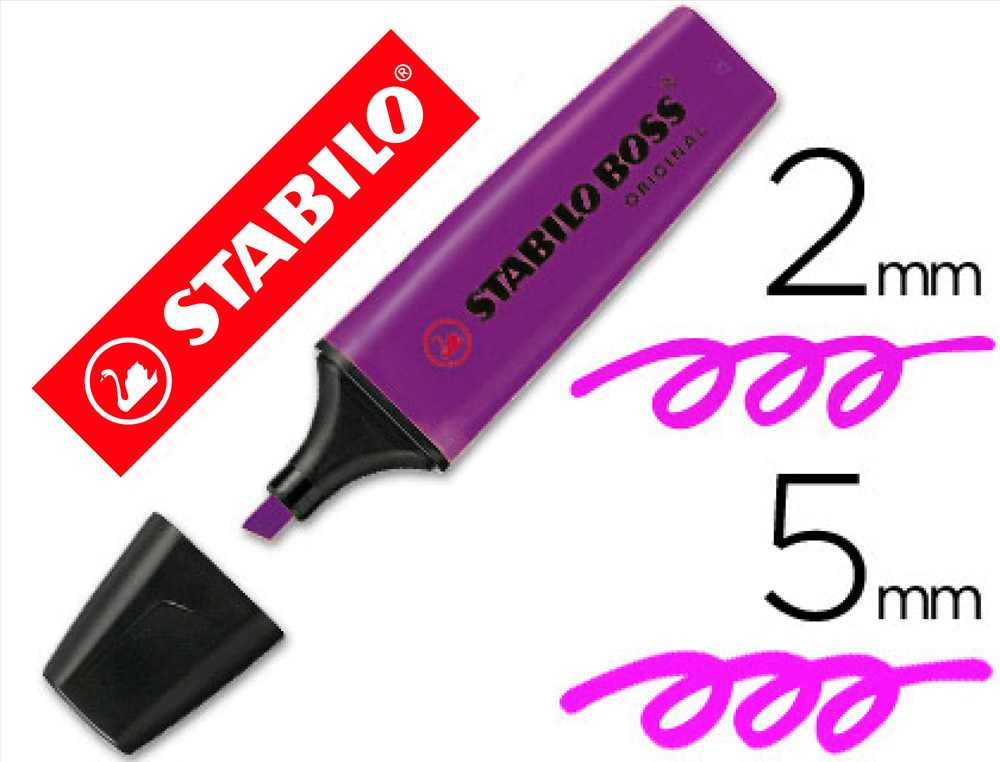 STABILO - Marcador fluorescente Boss Vio Trazo 2-5mm Tinta base agua Violeta (Ref.70/55)