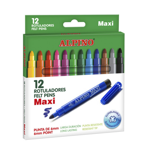 ALPINO - Rotuladores Punta Maxi Estuche 12 ud Punta gruesa Colores Surtidos (Ref.AR000006)