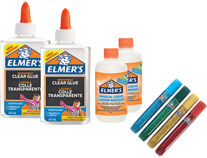 ELMER´S - ELMER'S - Kit fabricacion slime con 2 botes cola transparente + 2 botes liquido magico + 4 botes purpurina colores (Ref. 2050943)