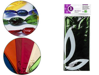 LIDERPAPEL - PAPEL CELOFAN 50X70 CM 22G/M2 BOLSA DE 5 HOJAS VERDE (Ref.CL15)