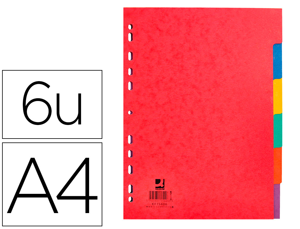 Q-CONNECT - SEPARADOR CARTULINA BRILLO JUEGO DE 6 SEPARADORES DIN A4 MULTITALADRO (Ref.KF15406)