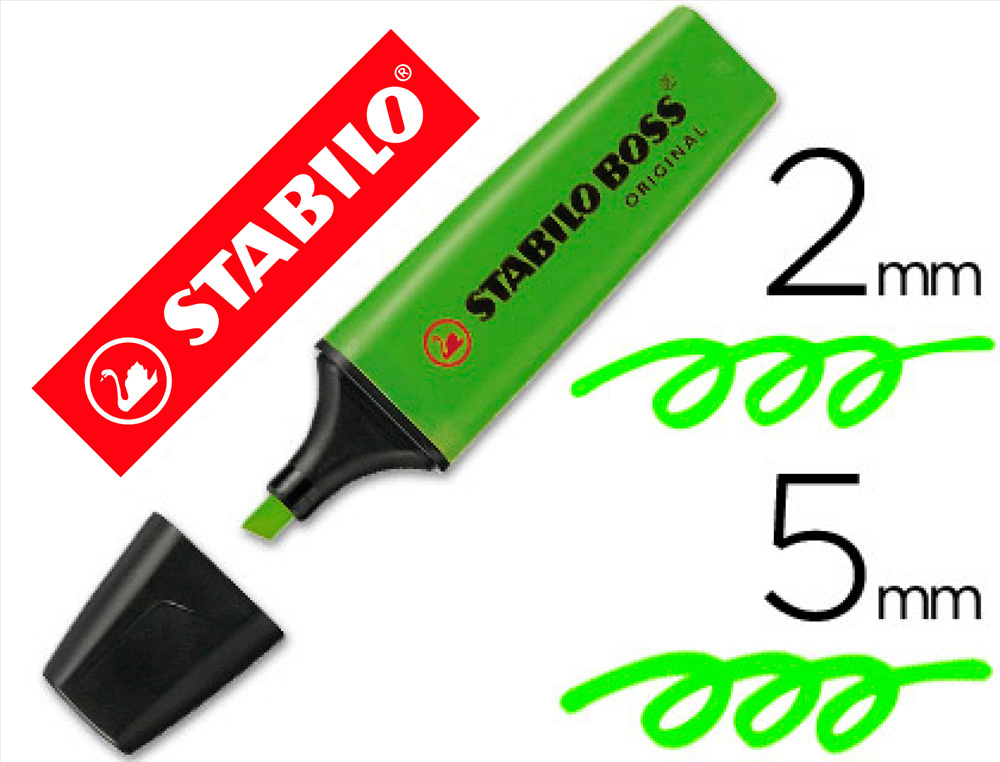 STABILO - Marcador fluorescente Trazo 2-5mm Tinta base agua Verde (Ref.70/33)
