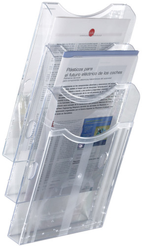 ARCHIVO 2000 - EXPOSITOR MURAL DE PARED 3 BANDEJAS DIN A4 TRANSPARENTE 155X239X445 MM SEPARADORES MOVILES AJUSTABLES (Ref.6123 CS TP)