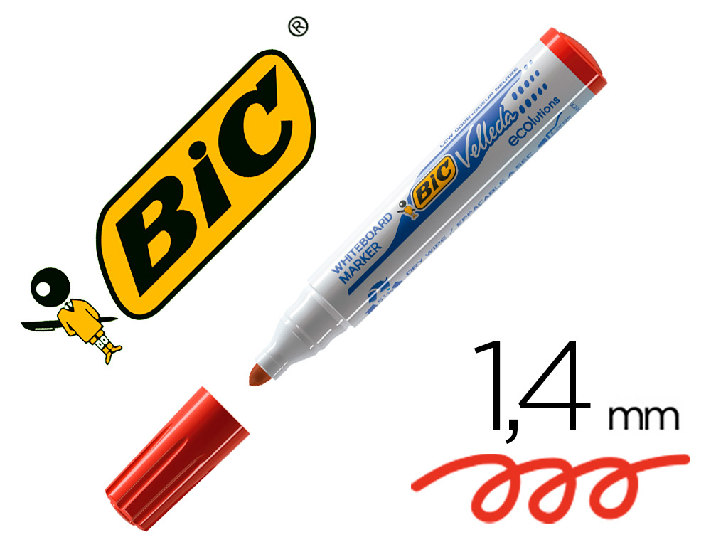 BIC - ROTULADOR VELLEDA PARA PIZARRA ROJO PUNTA REDONDA 1,3 MM (Ref.904939)