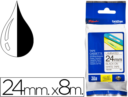 BROTHER - Cinta Rotuladora TZ-251 8m 24mm Negro/Blanco (Ref.TZe251)