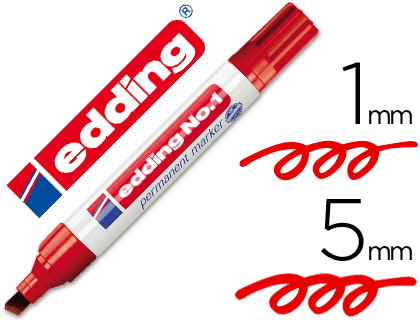 EDDING - Nº 1 MARCADOR PERMANENTE PUNTA BISELADA TRAZO 1 - 5 MM ROJO N. (Ref.1-02)