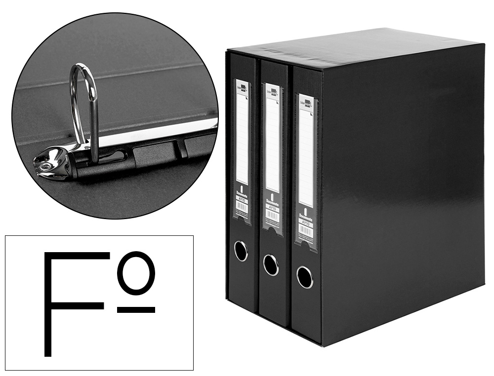 LIDERPAPEL - MODULO 3 ARCHIVADORES FOLIO 2 ANILLAS MIXTAS 40MM NEGRO (Ref.MD32)