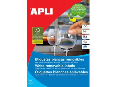 APLI - ETIQUETA ADHESIVAS TAMAÑO 64,6 X 33,8 MM PARA FOTOCOPIADORA LASER INK-JET CAJA CON 100 HOJAS A-4 REMOVI. (Ref.3056)