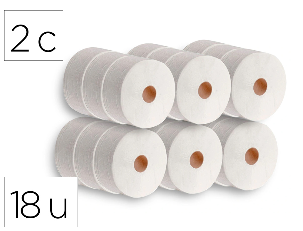 DAHI - Papel higienico jumbo 2 capas celulosa blanca 140 mt mandril 45 mm pack de 18 rollos (Ref. DJ29845)