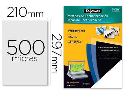 FELLOWES - Pack DE 100 PORTADAS PP NEGRO A4 450 MICRAS (Ref.54772)