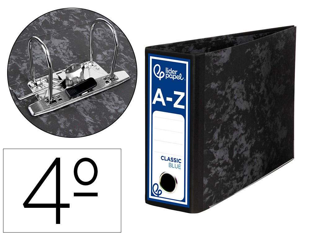 LIDERPAPEL - ARCHIVADOR DE PALANCA CUARTO APAISADO CLASSIC BLUE SIN RADO LOMO 80MM NEGRO COMPRESOR METALICO (Ref.AZ10)