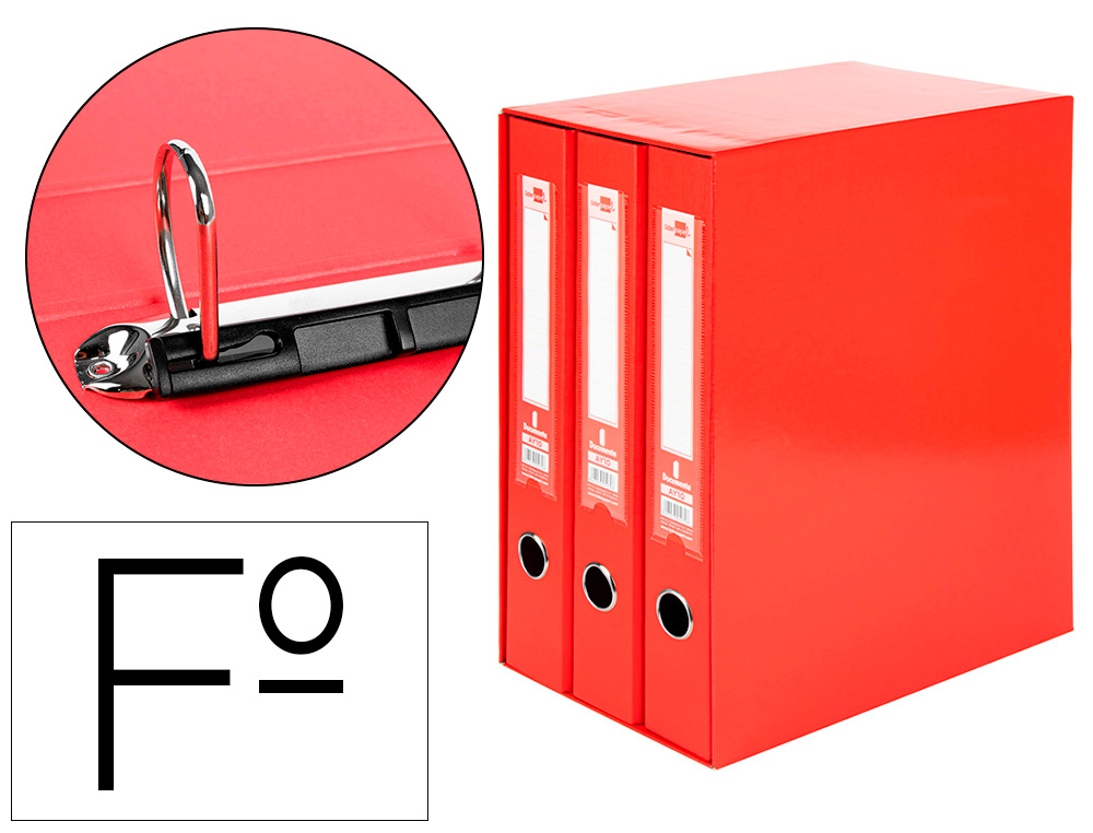 LIDERPAPEL - MODULO 3 ARCHIVADORES FOLIO 2 ANILLAS MIXTAS 40MM ROJO (Ref.MD33)