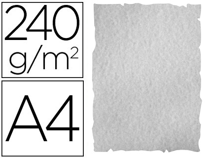 LIDERPAPEL - PAPEL COLOR PERGAMINO CON BORDES A4 240G/M2 GRIS PACK DE 10 HOJAS (Ref.PW12)