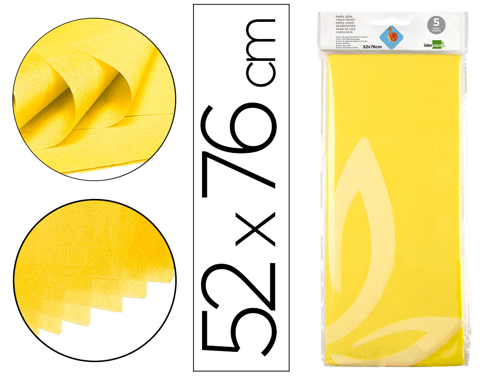 LIDERPAPEL - PAPEL SEDA 52X76CM 18G/M2 BOLSA DE 5 HOJAS AMARILLO (Ref.SE04)