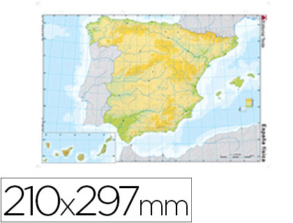 MAPA MUDO COLOR DIN A4 ESPAÑA -FISICO 