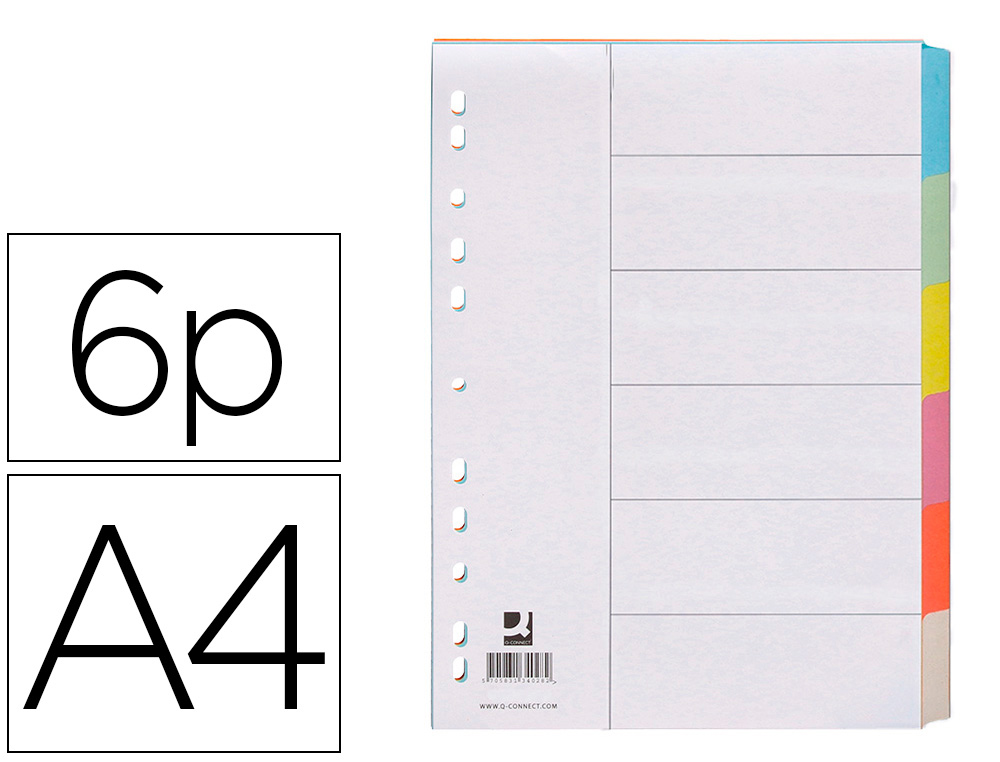 Q-CONNECT - SEPARADOR CARTULINA JUEGO DE 6 SEPARADORES DIN A4 -MULTITALADRO (Ref.KF00187)