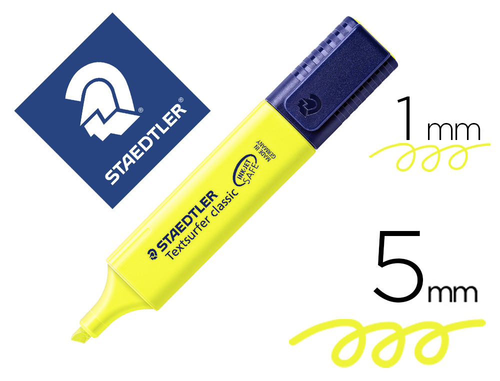 STAEDTLER - Marcador fluorescente Classic Trazo 1-5mm Punta biselada Amarillo Secado rápido (Ref.364-1)