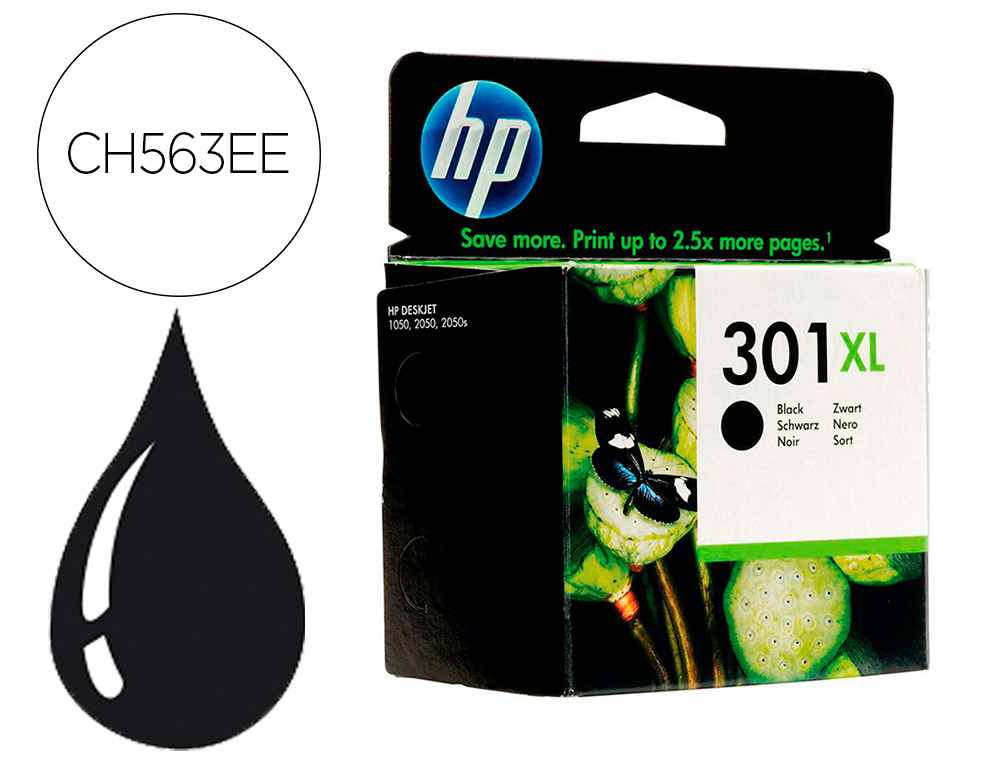 HP ( HEWLETT PACKARD ) - Cartuchos ORIGINALES Inyección De Tinta 301XL Negro (Ref.CH563EE#ABE)