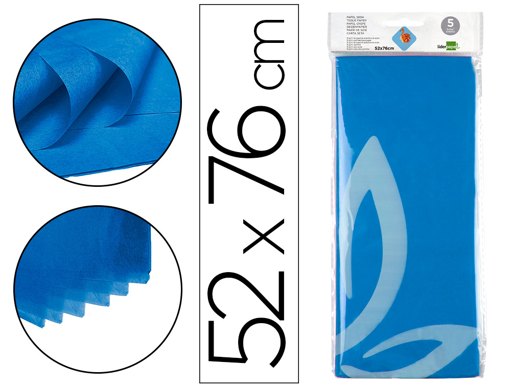 LIDERPAPEL - PAPEL SEDA 52X76CM 18G/M2 BOLSA DE 5 HOJAS AZUL (Ref.SE05)