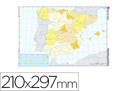MAPA MUDO COLOR DIN A4 ESPAÑA -POLITICO 