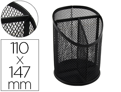 Q-CONNECT - Cubilete portalapices metal rejilla negro con 3 compartimientos diametro 110 altura 147 mm (Ref. KF11219)