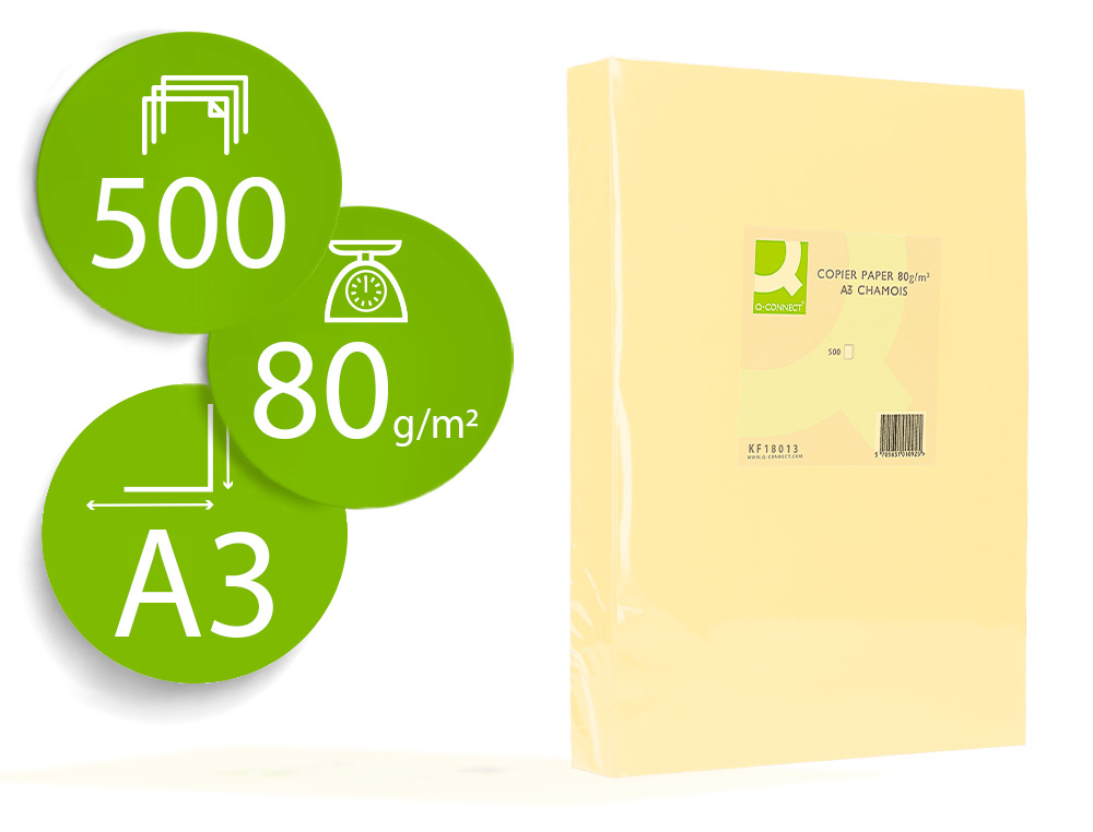 Q-CONNECT - PAPEL COLOR DIN A3 80GR CHAMPAGNE PAQUETE DE 500 HOJAS (Ref.KF18002)