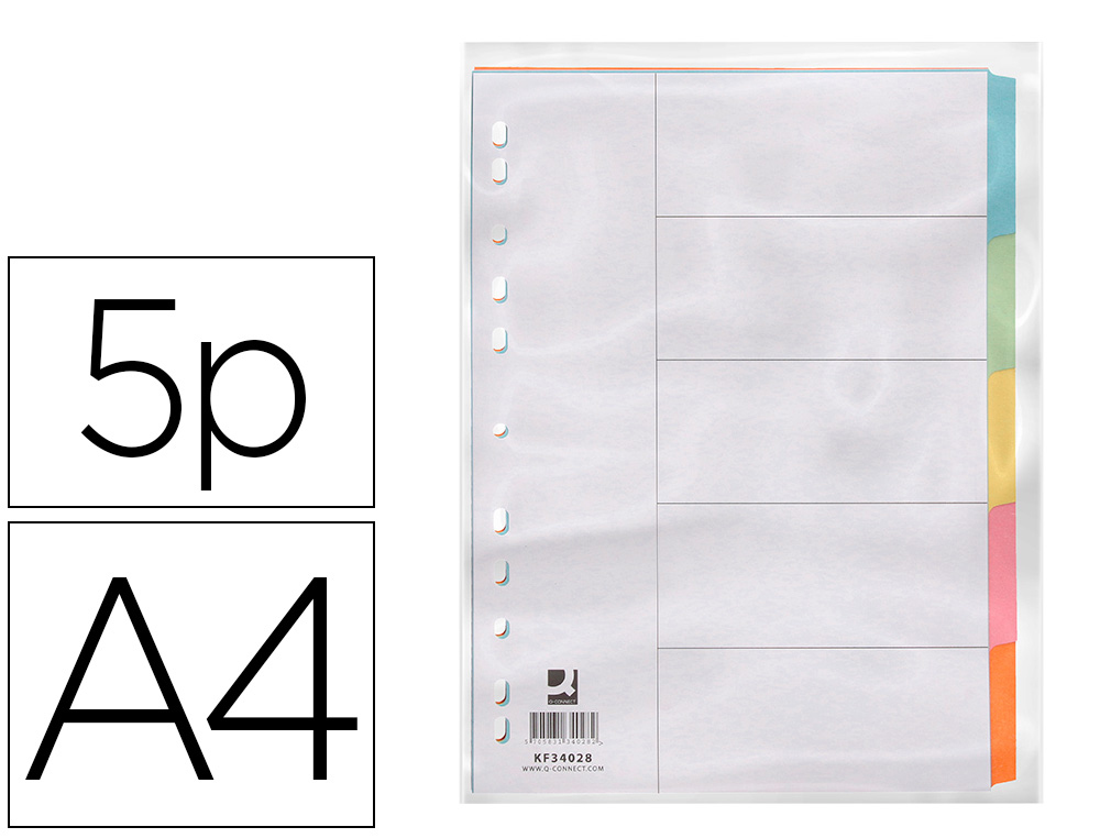 Q-CONNECT - SEPARADOR CARTULINA JUEGO DE 5 SEPARADORES DIN A4 -MULTITALADRO (Ref.KF34028)