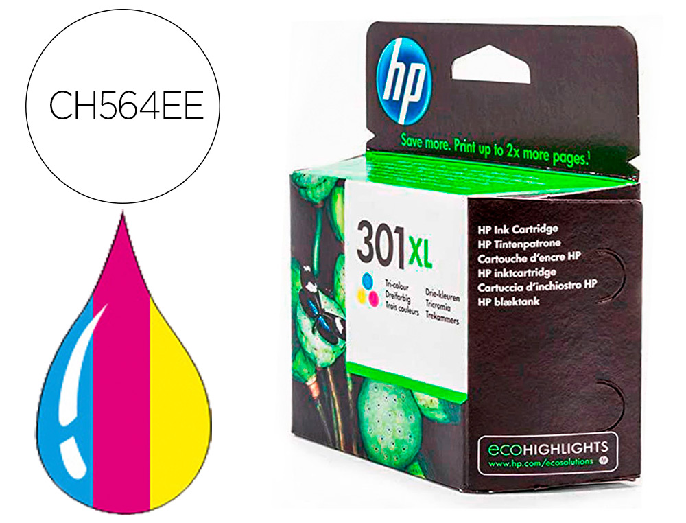 HP ( HEWLETT PACKARD ) - Cartuchos ORIGINALES Inyección De Tinta 301XL Tricolor (Ref.CH564EE#ABE)