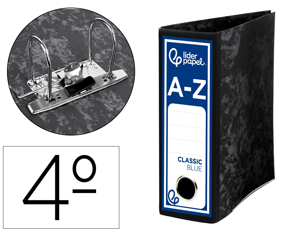 LIDERPAPEL - ARCHIVADOR DE PALANCA CUARTO CLASSIC BLUE SIN RADO LOMO 80MM NEGRO COMPRESOR METALICO (Ref.AZ12)