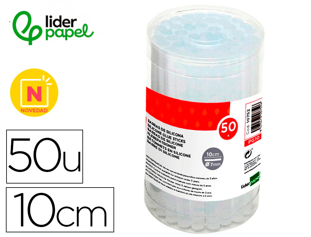 LIDERPAPEL - Barra termofusible de 7 mm de diametro x 100 mm de alto caja de 50 unidades (Ref. PG10)