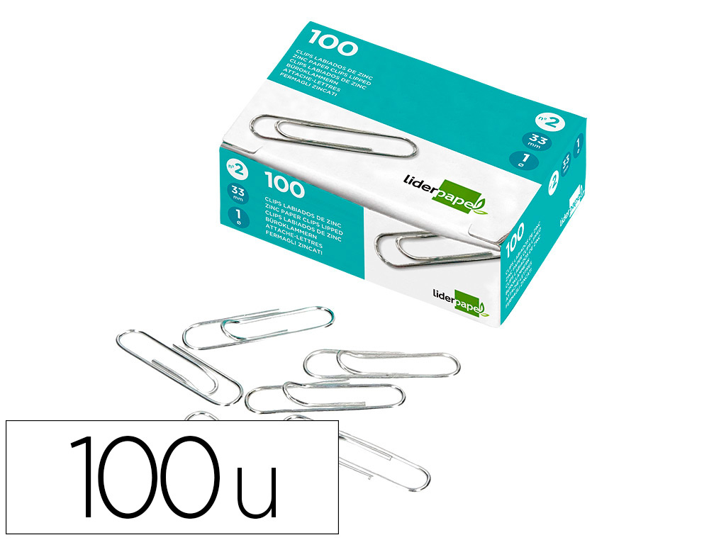 LIDERPAPEL - CLIPS N. 3 LABIADOS 43 MM CAJA DE 100 UNIDADES (Ref.LI04)