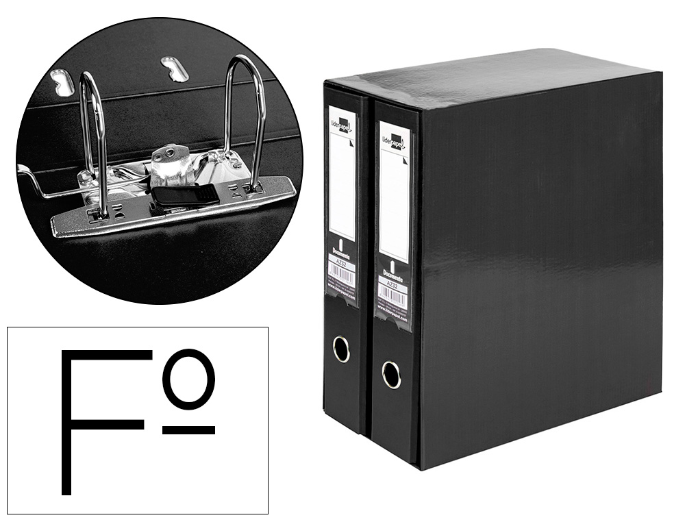 LIDERPAPEL - MODULO 2 ARCHIVADORES FOLIO 2 ANILLAS MECANISMO DE PALANC 75MM NEGRO (Ref.MD45)
