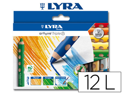 LYRA - LAPICES DE COLORES ACUARELABLE GROOVE TRIPLETRIANGULAR MINAS 10MM CAJA DE 12 COLORES (Ref.3831120)